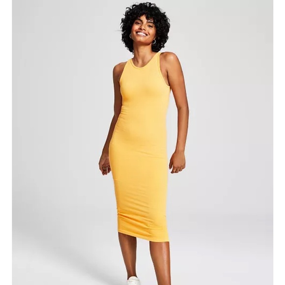 ZARA Crewneck Sleeveless Seamless Bodycon Dress Yellow Size S - Picture 1 of 6